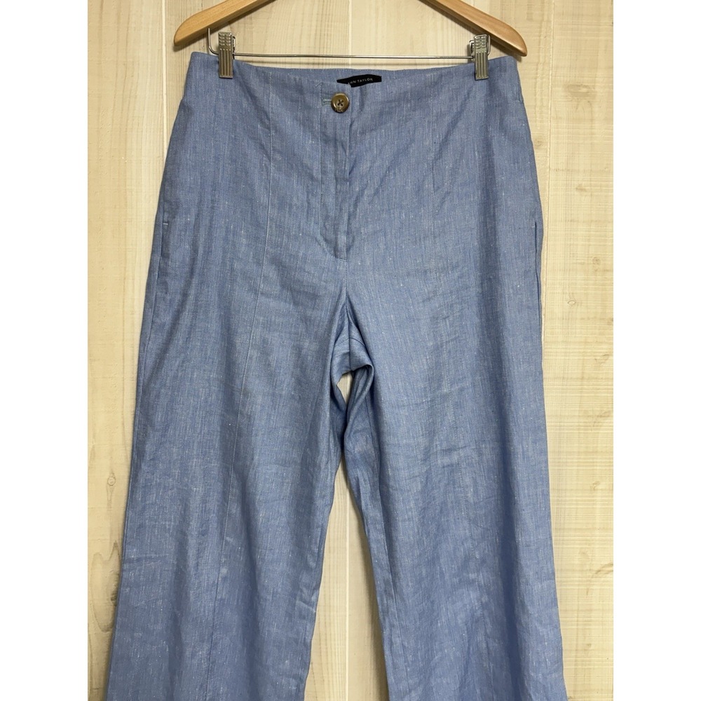 Ann Taylor Linen Trouser Pants 8 N B Blue Wide Leg Coastal Resort - Picture 3 of 10